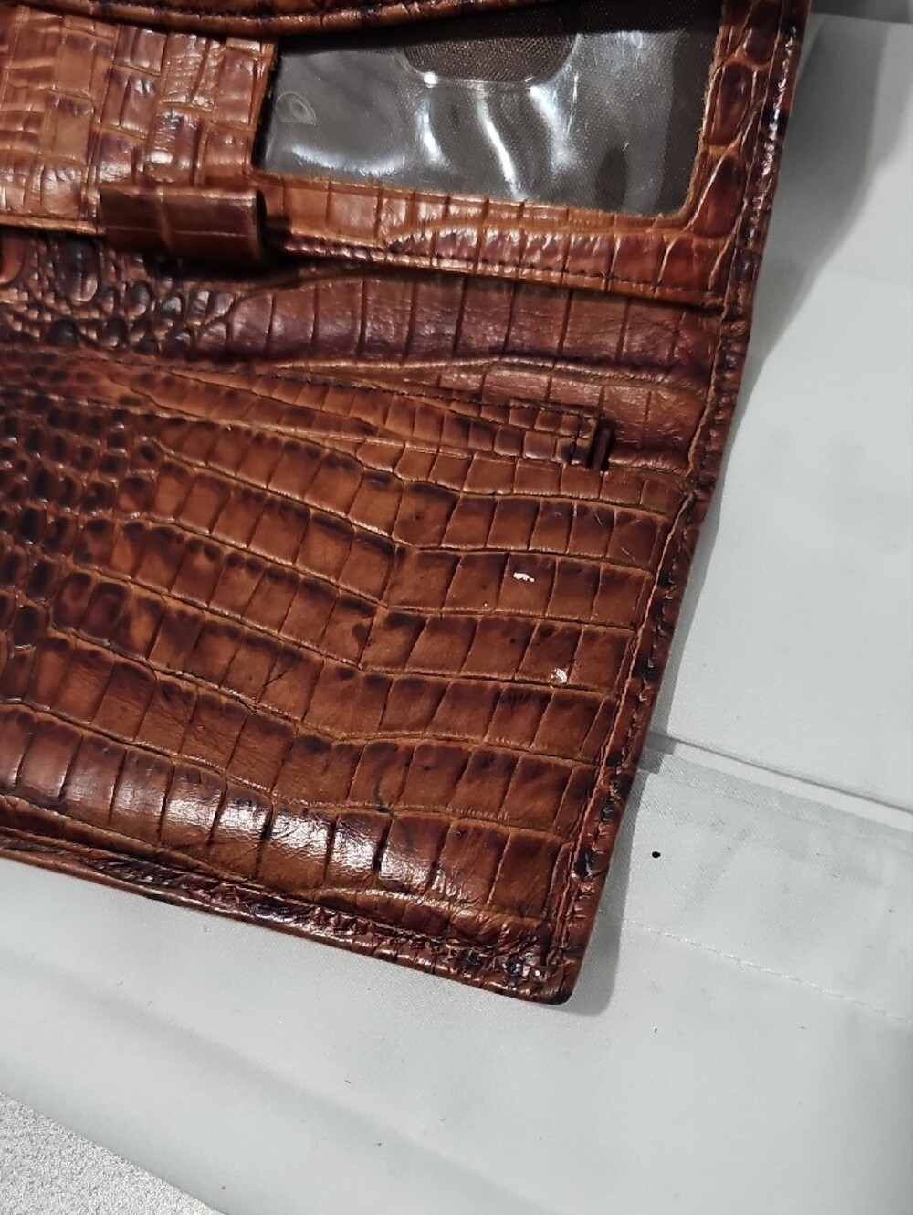 Brahmin Chestnut Croc-Embossed Leather Fold-Over Wallet - Picture 7 of 11